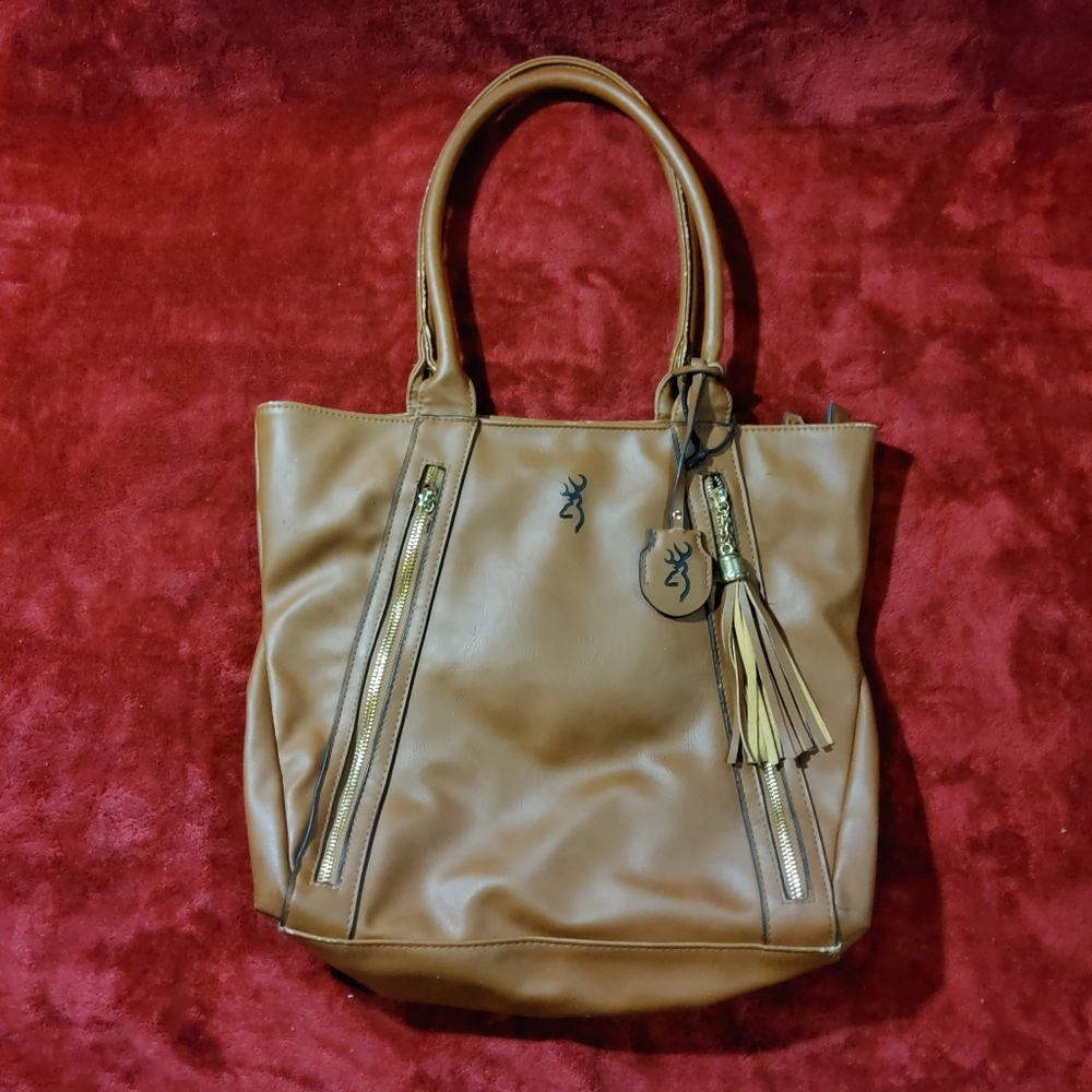 Browning Concealed Carry Purse CCW Gun Handbag Brown Faux Leather *DAMAGE*